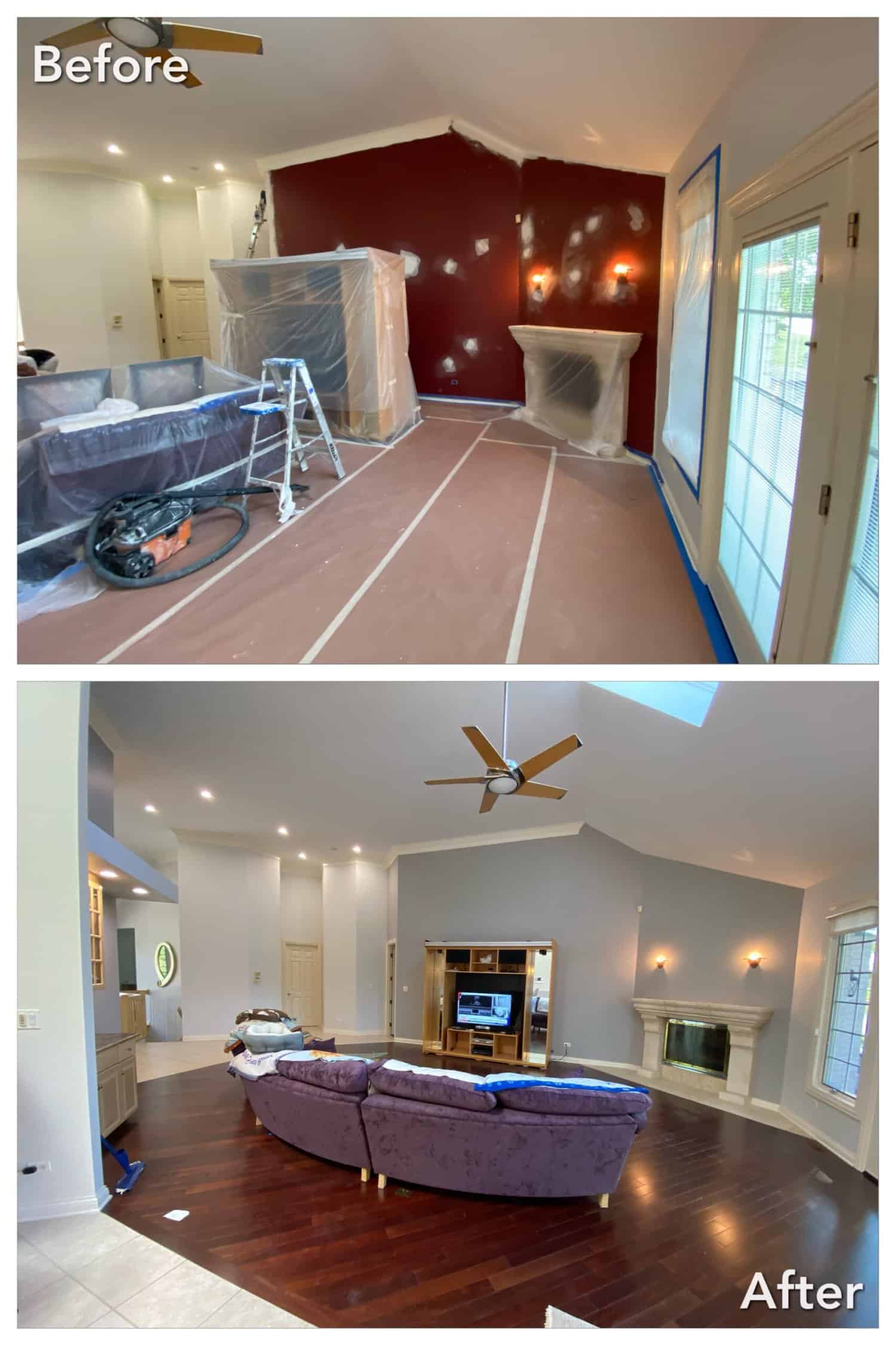 Interior house painting before and after